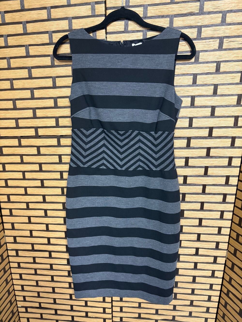 Cache Black And Gray Stripe Dress Size 6